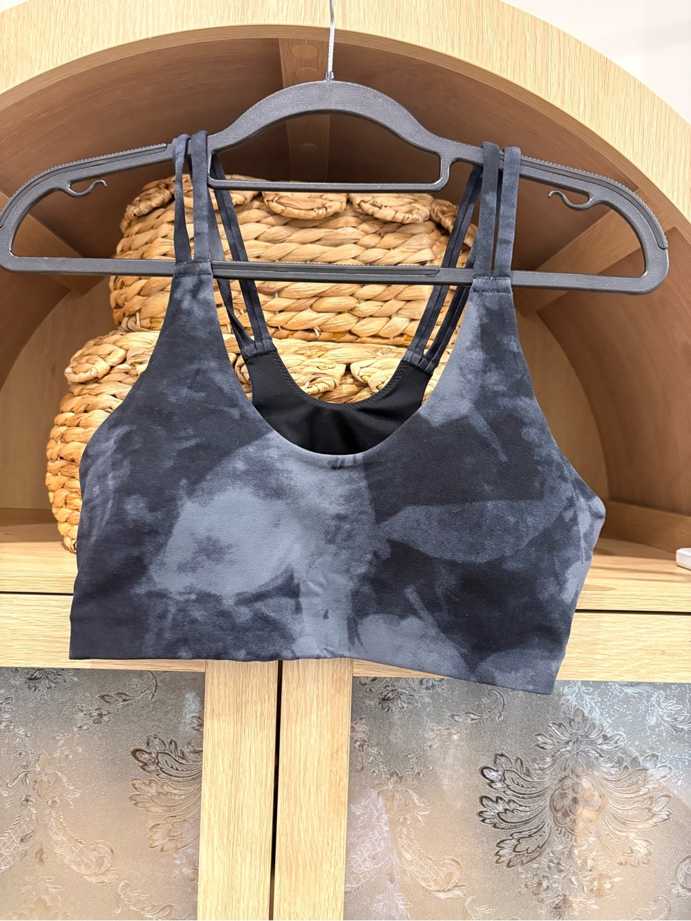 Nike Tie-Dye Black & Gray Double-Strap Sports Bra